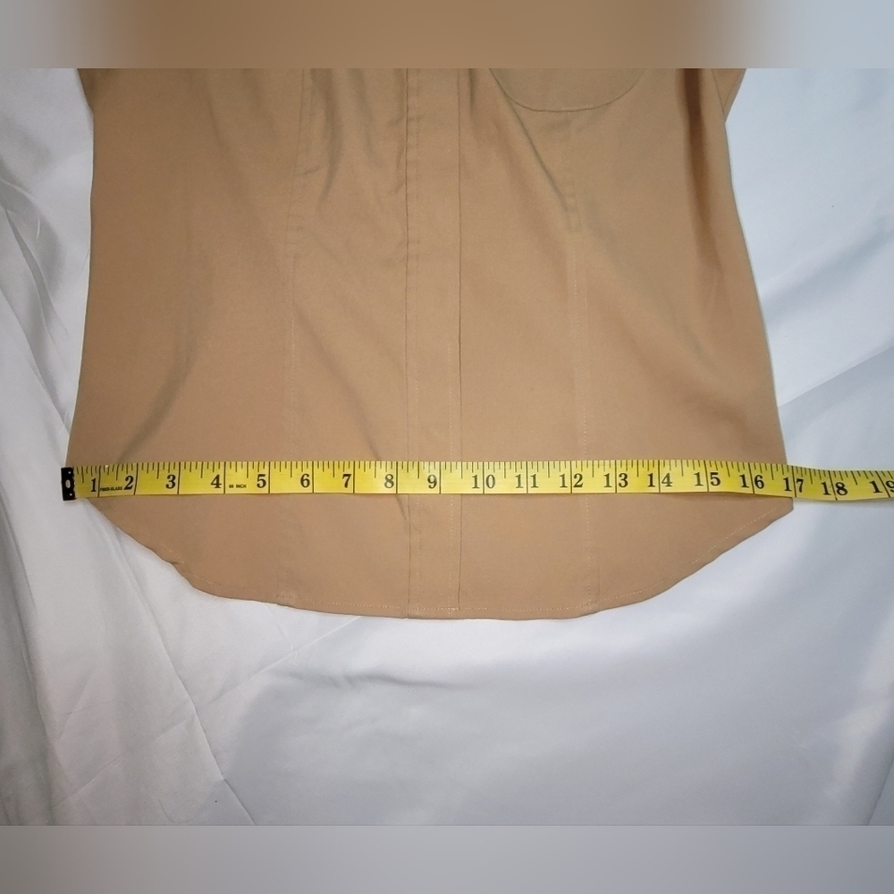 Express Stretch Button Down Dress Shirt Tan Women's Size 1/2 - Picture 12 of 12
